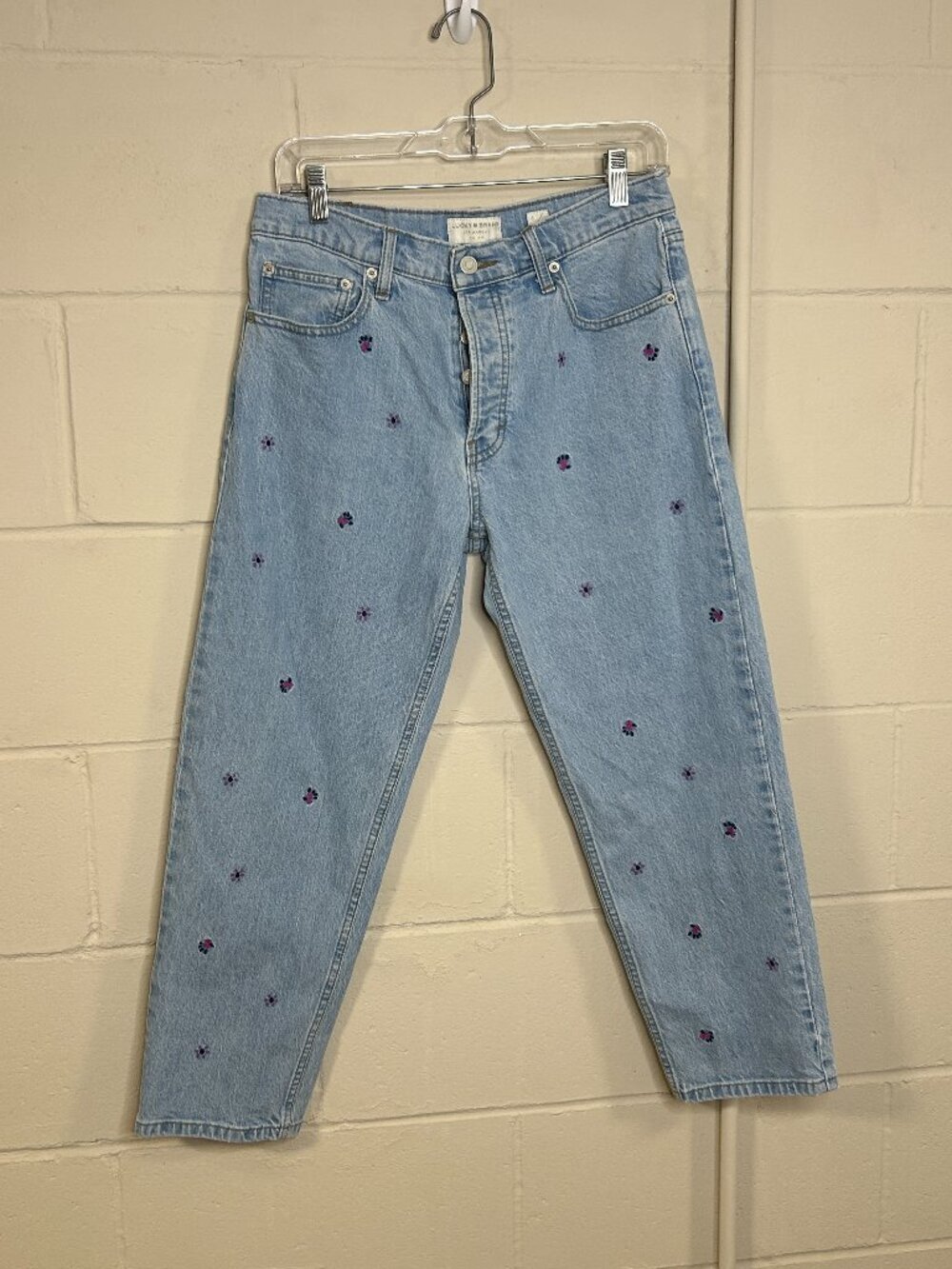 Lucky Brand Jeans Womens 6 28 Relaxed Taper Light Wash Floral Embroidered